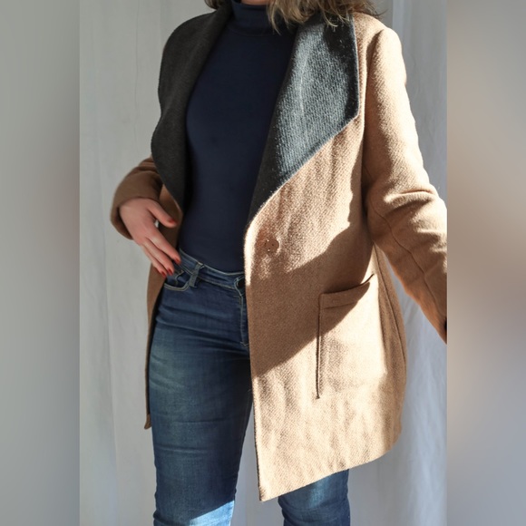 NWOT Cleo Brown & Black Two Tone Black and Tan Wool Blend Women’s Coat - Picture 3 of 11